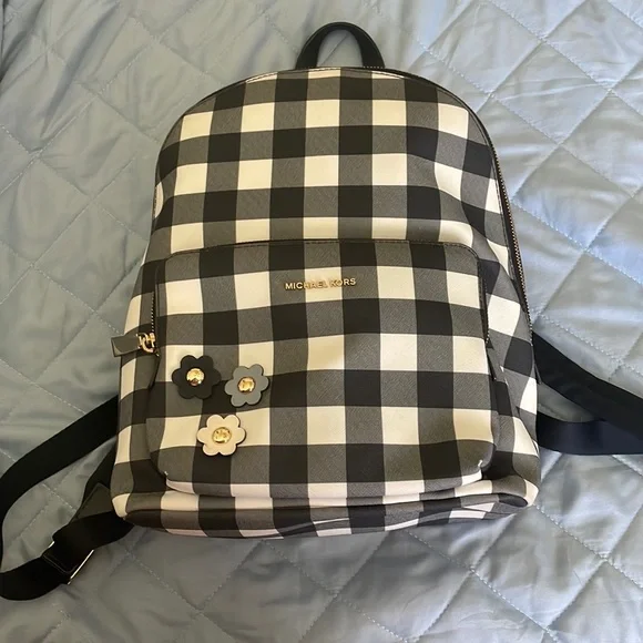 Michael Kors Brown Checkered Backpack large New Michael Kors Jaycee Large Signature Logo Backpack Brown  main image 3